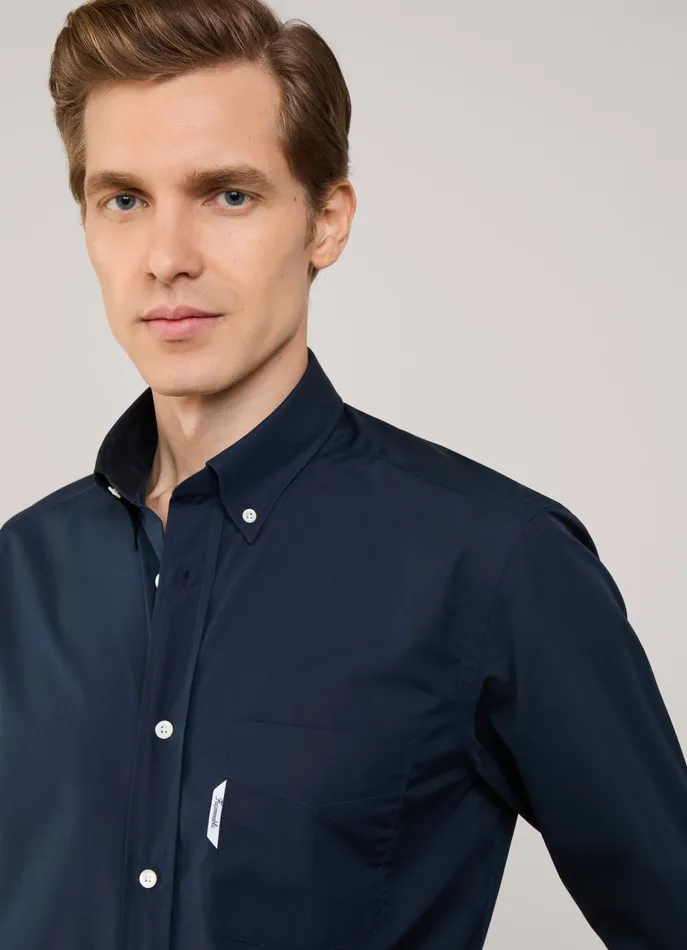 Men Shirts Faonnable Regular Fit 120Thread Poplin Shirt Marine Blue