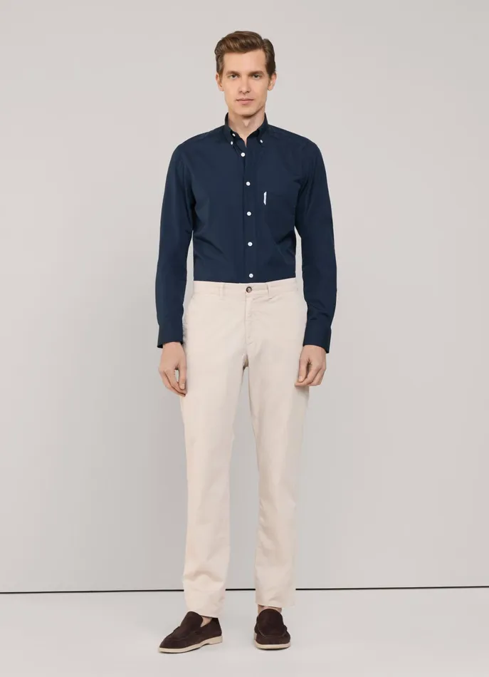 Men Shirts Faonnable Regular Fit 120Thread Poplin Shirt Marine Blue