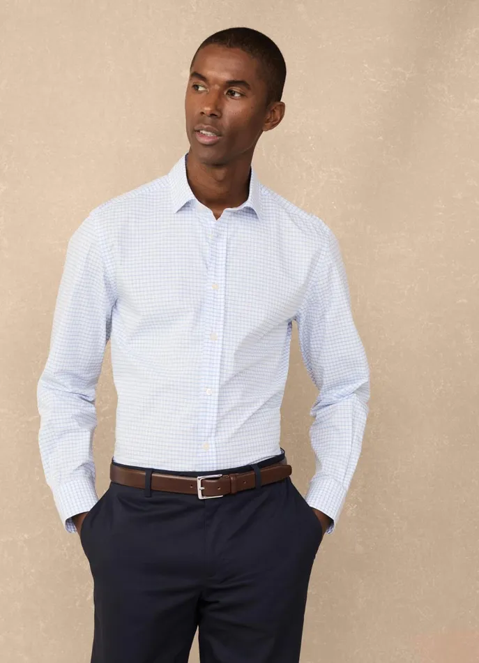 Men Shirts Faonnable Regular Fit Check Poplin Shirt Horizon Blue