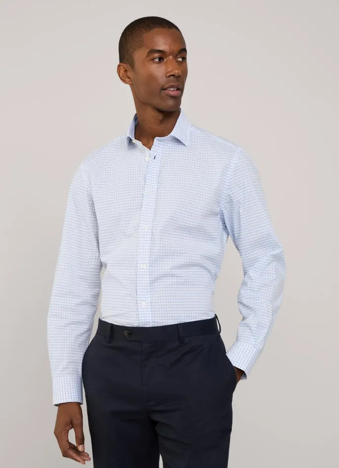 Men Shirts Faonnable Regular Fit Check Poplin Shirt Horizon Blue