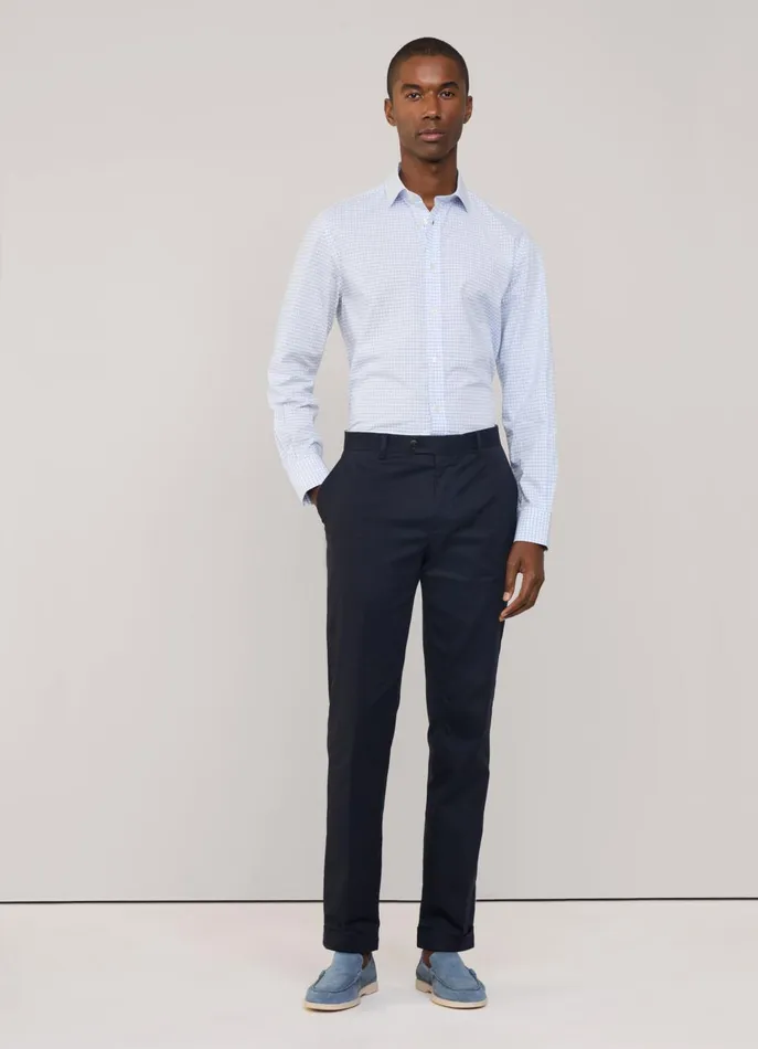 Men Shirts Faonnable Regular Fit Check Poplin Shirt Horizon Blue