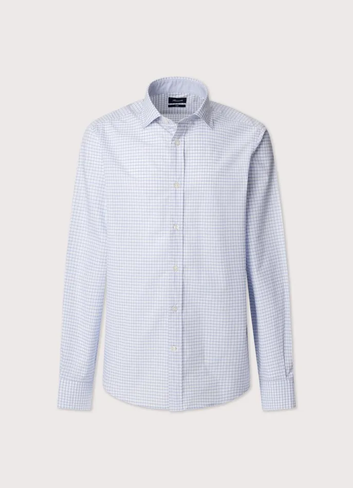 Men Shirts Faonnable Regular Fit Check Poplin Shirt Horizon Blue