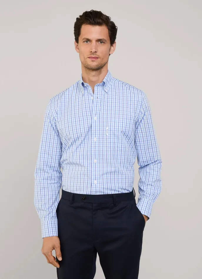 Men Shirts Faonnable Regular Fit Gingham FilAFil Shirt Regal Blue