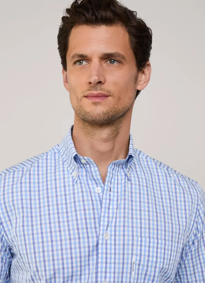 Men Shirts Faonnable Regular Fit Gingham FilAFil Shirt Regal Blue