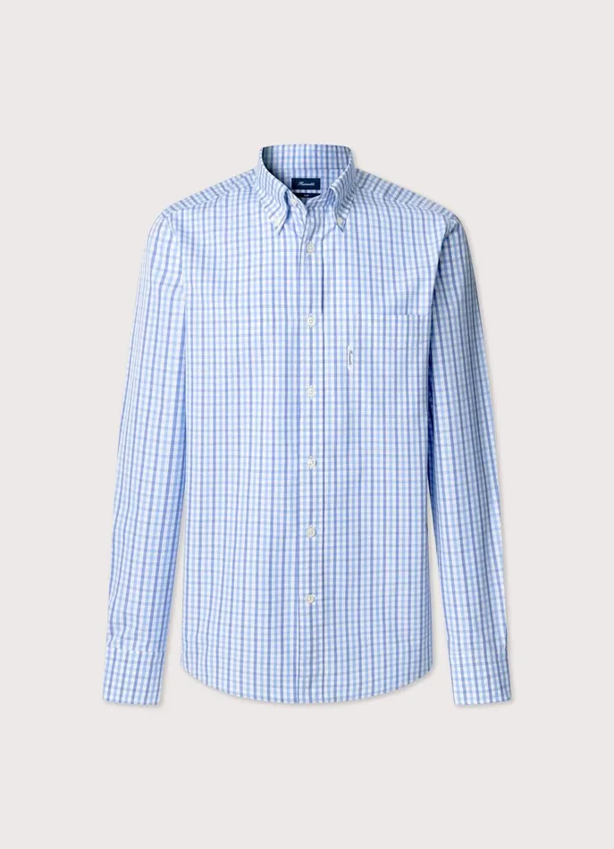 Men Shirts Faonnable Regular Fit Gingham FilAFil Shirt Regal Blue