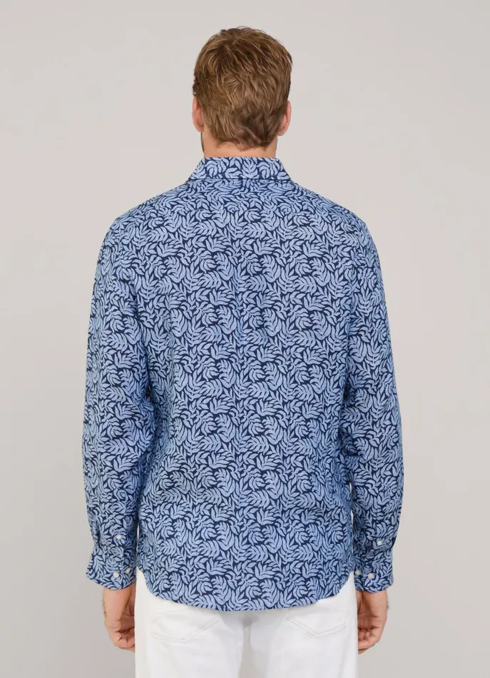Men Shirts Faonnable Regular Fit Palms Linen Shirt Naval Blue