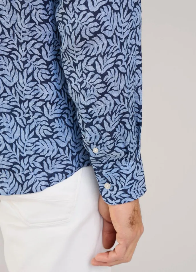 Men Shirts Faonnable Regular Fit Palms Linen Shirt Naval Blue