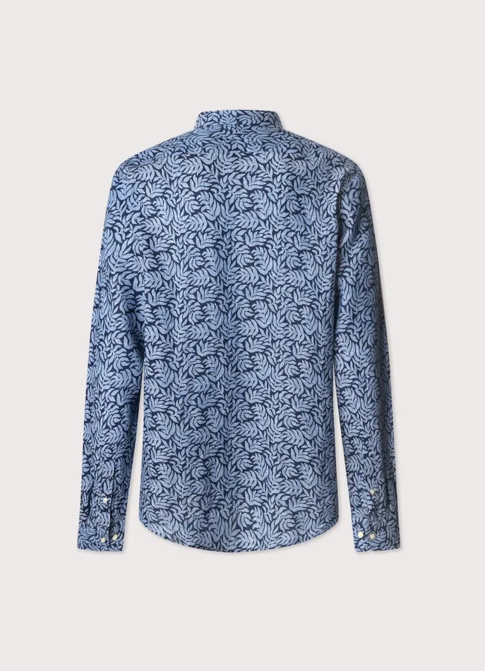 Men Shirts Faonnable Regular Fit Palms Linen Shirt Naval Blue