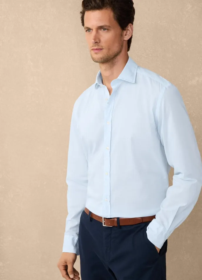 Men Shirts Faonnable Regular Fit Voile Shirt Horizon Blue