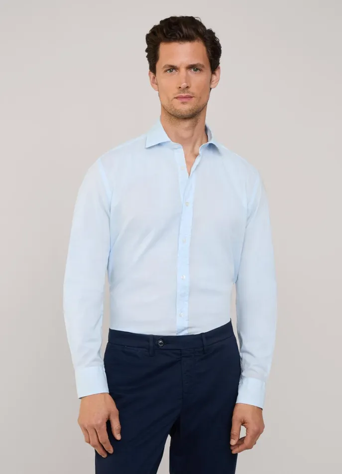 Men Shirts Faonnable Regular Fit Voile Shirt Horizon Blue
