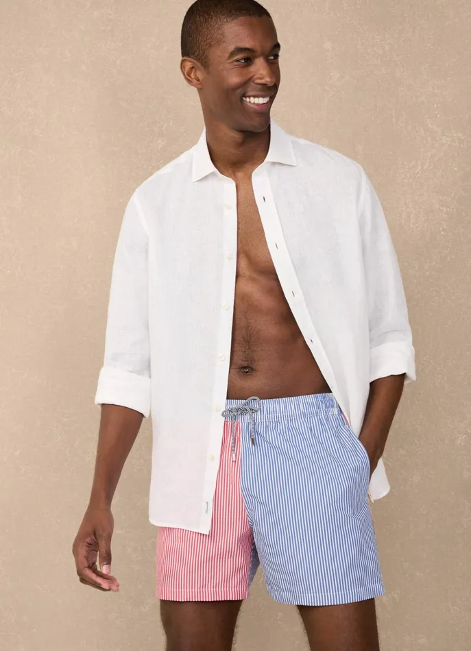 Men Swimwear Faonnable Striped Seersucker Swim Shorts Marine Blue