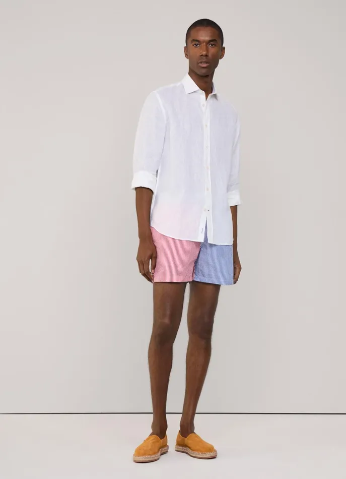 Men Swimwear Faonnable Striped Seersucker Swim Shorts Marine Blue