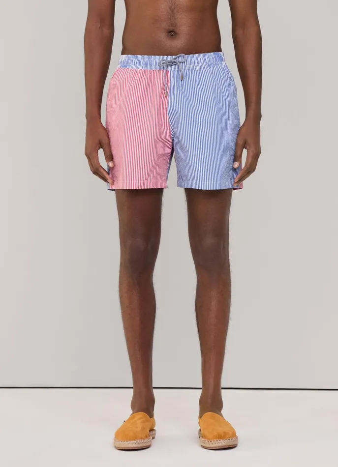 Men Swimwear Faonnable Striped Seersucker Swim Shorts Marine Blue