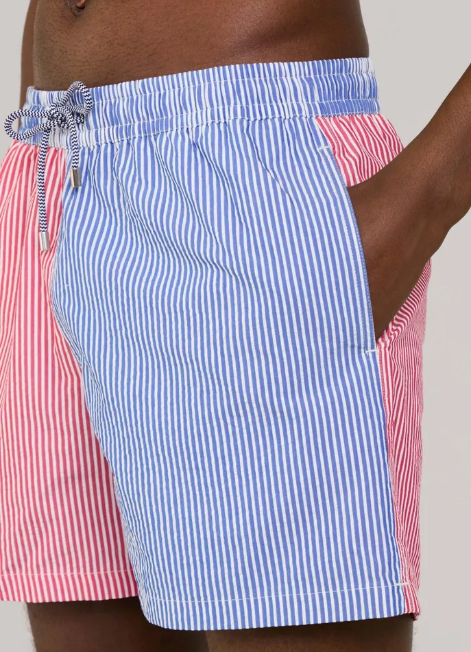 Men Swimwear Faonnable Striped Seersucker Swim Shorts Marine Blue