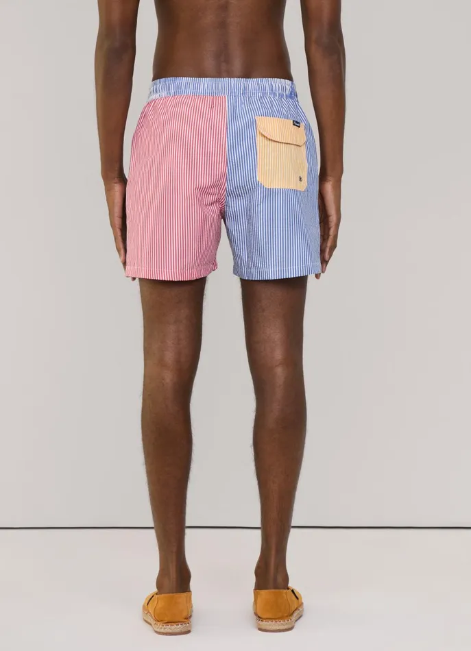 Men Swimwear Faonnable Striped Seersucker Swim Shorts Marine Blue