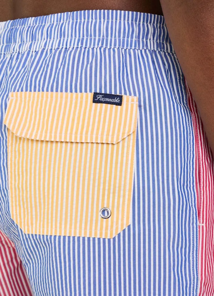 Men Swimwear Faonnable Striped Seersucker Swim Shorts Marine Blue