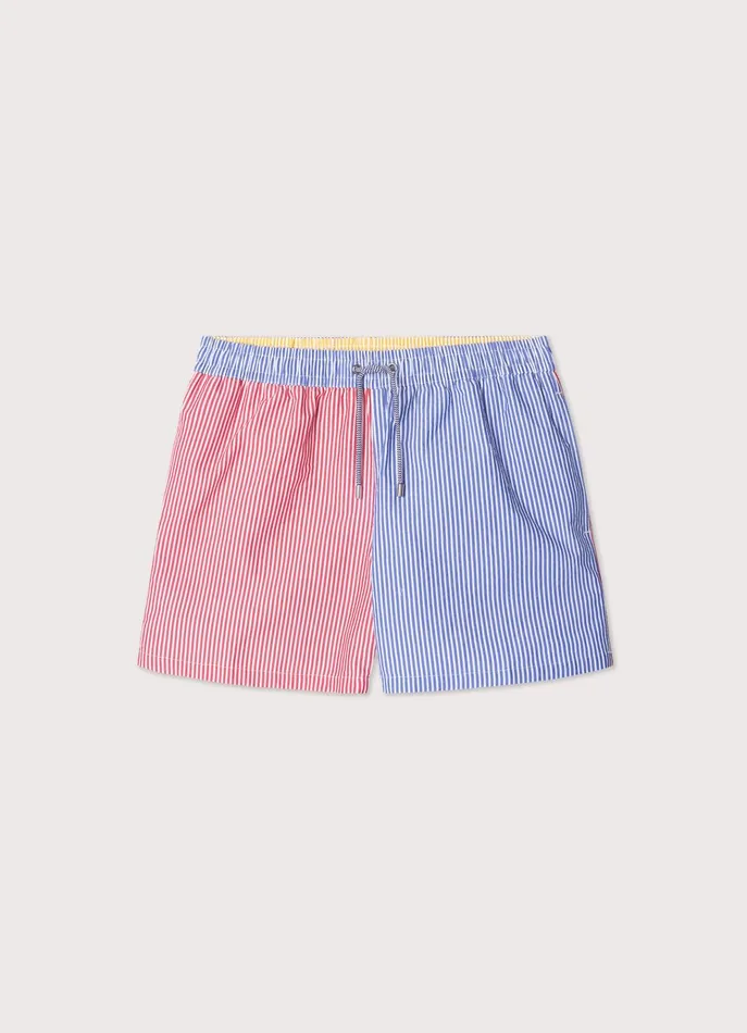 Men Swimwear Faonnable Striped Seersucker Swim Shorts Marine Blue