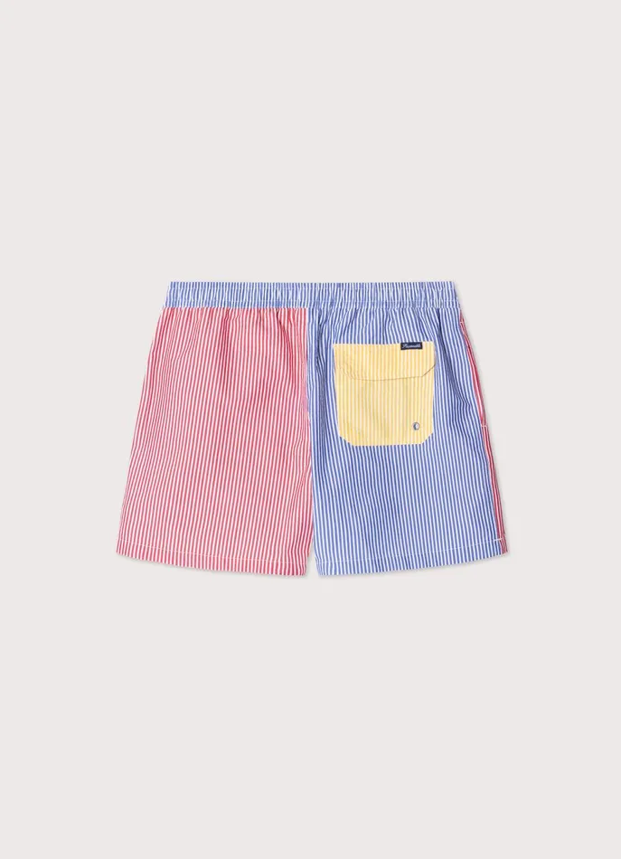 Men Swimwear Faonnable Striped Seersucker Swim Shorts Marine Blue