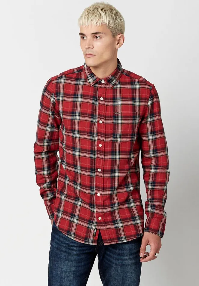Men Twill Plaid Satwil Shirt True Blue Buffalo David Bitton Shirts