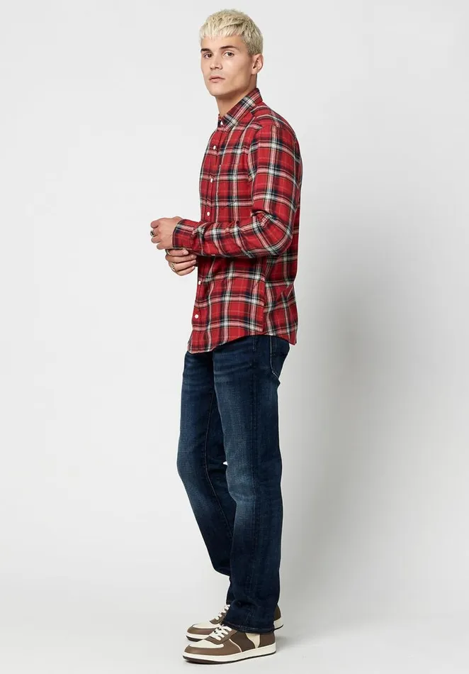 Men Twill Plaid Satwil Shirt True Blue Buffalo David Bitton Shirts
