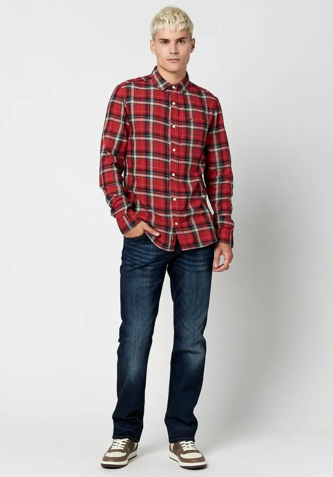 Men Twill Plaid Satwil Shirt True Blue Buffalo David Bitton Shirts