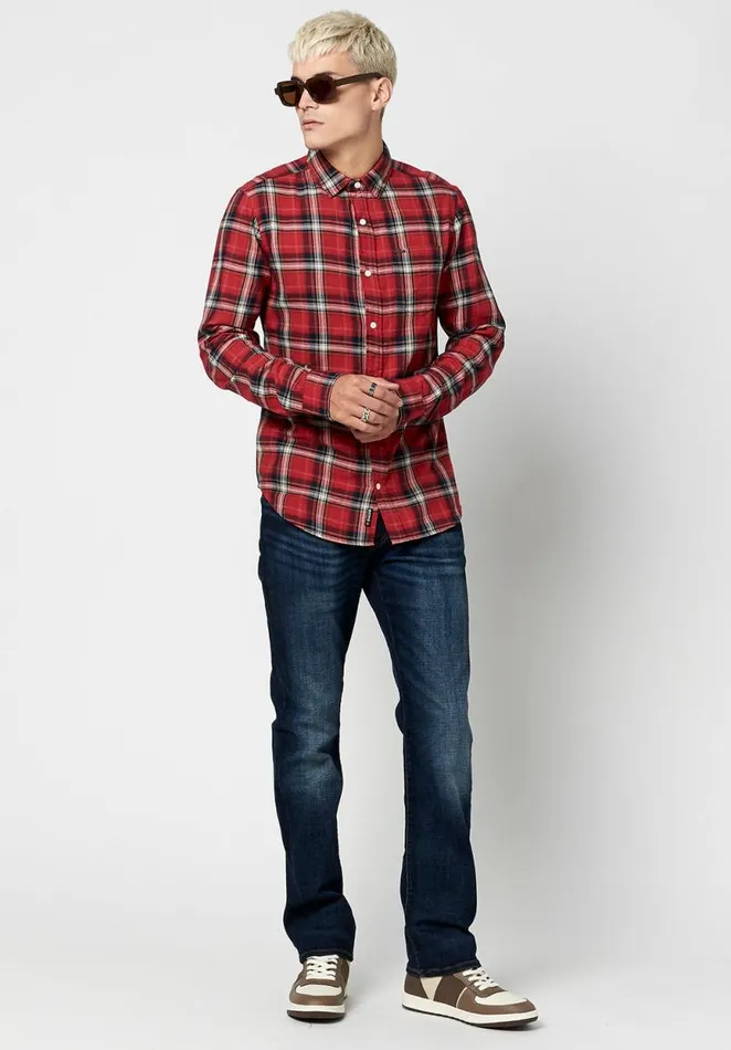 Men Twill Plaid Satwil Shirt True Blue Buffalo David Bitton Shirts