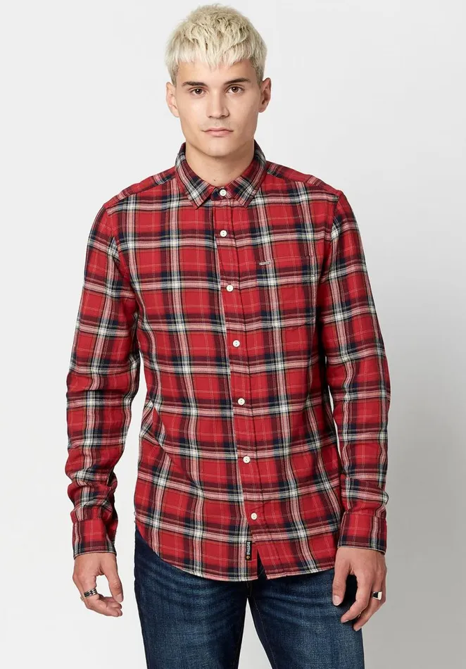 Men Twill Plaid Satwil Shirt True Blue Buffalo David Bitton Shirts