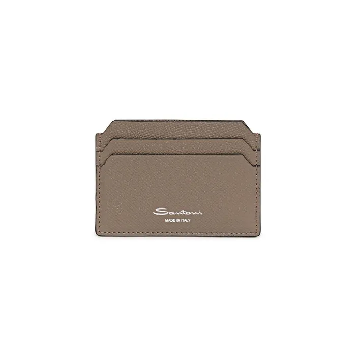 MenWomen Beige Saffiano Leather Credit Card Holder Santoni Small Leather Goods