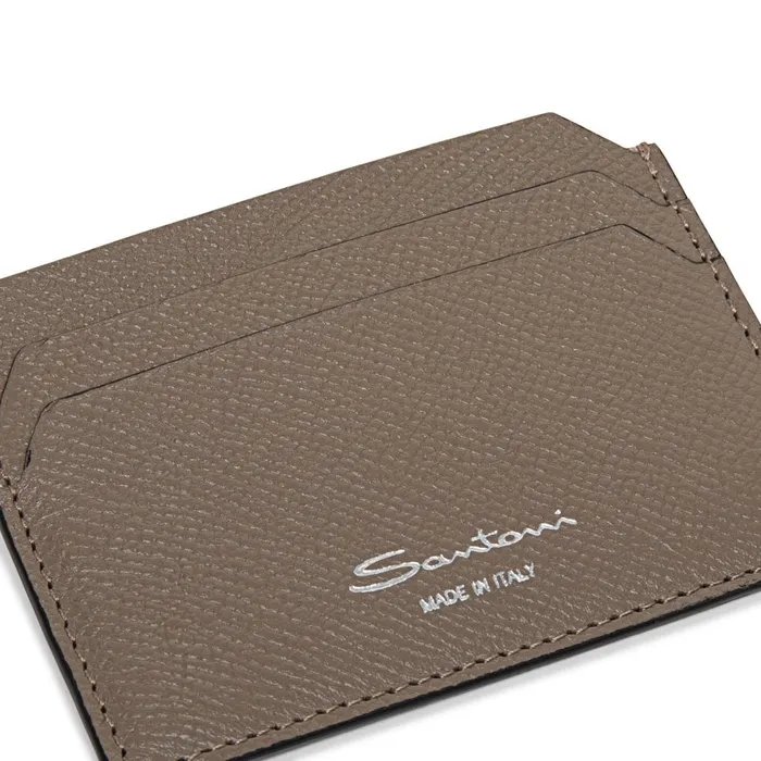 MenWomen Beige Saffiano Leather Credit Card Holder Santoni Small Leather Goods