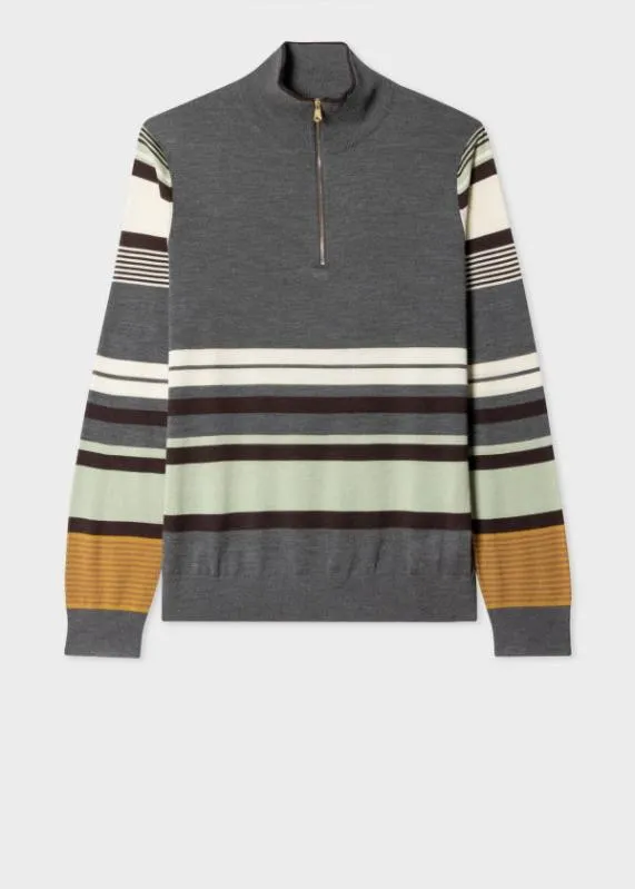 Mens Multi Stripe WoolSilk Blend Half Zip Sweater Paul Smith Sweaters