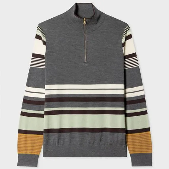 Mens Multi Stripe WoolSilk Blend Half Zip Sweater Paul Smith Sweaters Mens Multi Stripe WoolSilk Blend Half Zip Sweater Paul Smith Sweaters