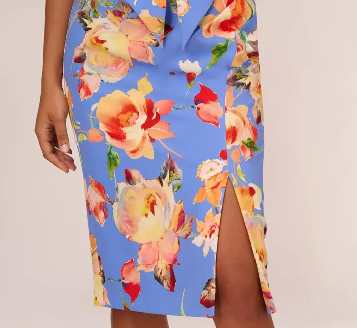 Midi Dresses Womens Adrianna Papell Flutter Sleeve Floral Print Dress With Tie Front In Peri Multi