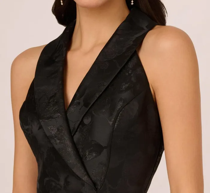 Midi Dresses Womens Adrianna Papell Jacquard Tuxedo Midi Dress With Surplice Neckline In Black