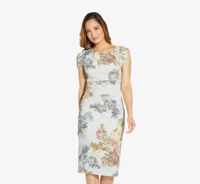 Midi Dresses Womens Adrianna Papell Metallic Floral Matelasse MidiLength Sheath Cocktail Dress In Sky Blue Multi Midi Dresses Womens Adrianna Papell Metallic Floral Matelasse MidiLength Sheath Cocktail Dress In Sky Blue Multi