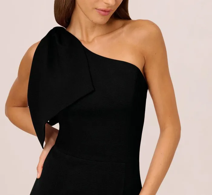 Midi Dresses Womens Adrianna Papell One Shoulder Midi Dress With Bow Accent In Black