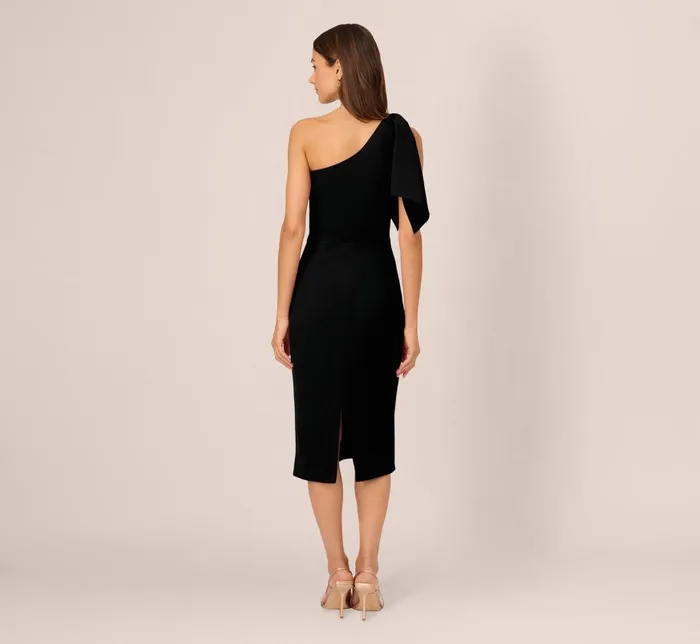 Midi Dresses Womens Adrianna Papell One Shoulder Midi Dress With Bow Accent In Black