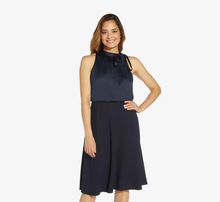 Midi Dresses Womens Adrianna Papell Satin Crepe MidiLength Halter Dress With Keyhole In Dark Navy Midi Dresses Womens Adrianna Papell Satin Crepe MidiLength Halter Dress With Keyhole In Dark Navy
