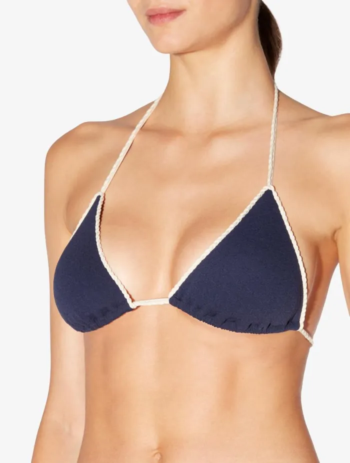 Monogram Triangle Bikini Top In Navy Swim La Perla Bikinis