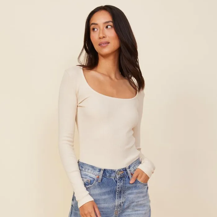 MONROW Long Sleeve 90039S Rib Long Sleeve 8211 Women