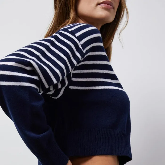 MONROW Long Sleeve Wool Cashmere Stripe Crew Neck Sweater 8211 Women MONROW Long Sleeve Wool Cashmere Stripe Crew Neck Sweater 8211 Women