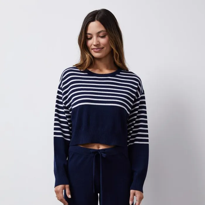 MONROW Long Sleeve Wool Cashmere Stripe Crew Neck Sweater 8211 Women MONROW Long Sleeve Wool Cashmere Stripe Crew Neck Sweater 8211 Women