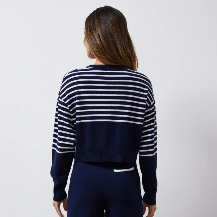 MONROW Long Sleeve Wool Cashmere Stripe Crew Neck Sweater 8211 Women MONROW Long Sleeve Wool Cashmere Stripe Crew Neck Sweater 8211 Women
