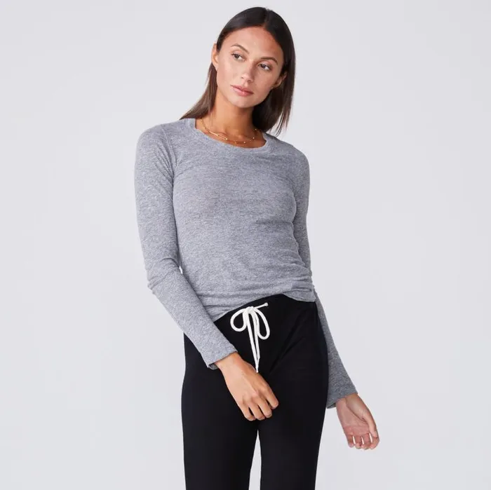 MONROW Tees Textured TriBlend Fitted Long Sleeve Crew 8211 Women