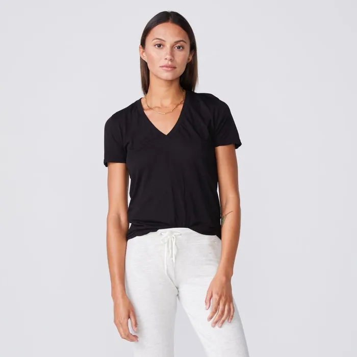 MONROW Tees Tissue V Neck Tee 8211 Black Color 8211 Women