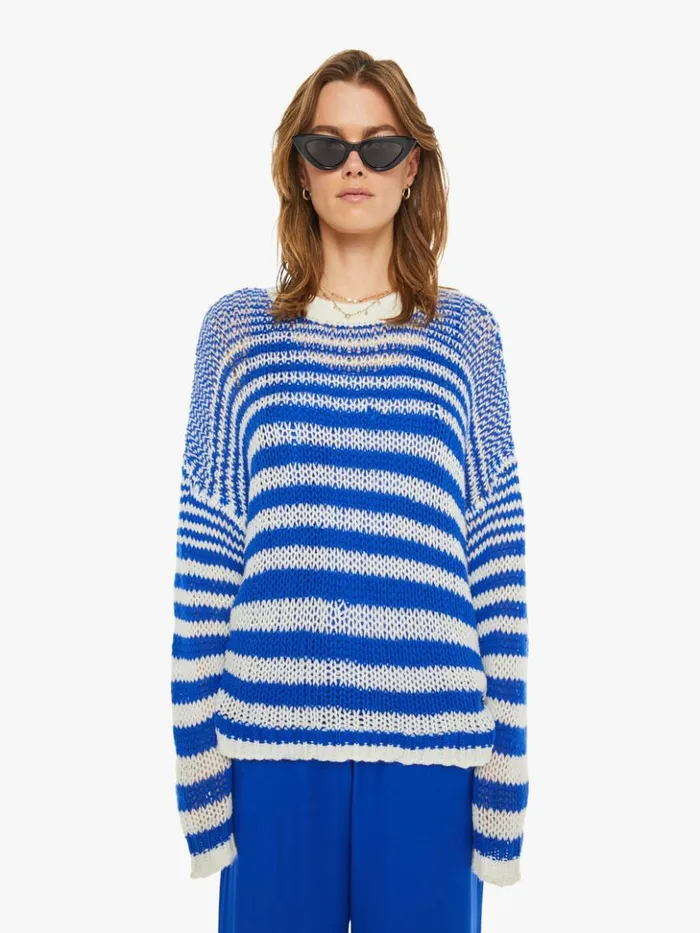 Mother Denim Sheyla Slouchy Open Crewneck Lapis Multi 8211 Women