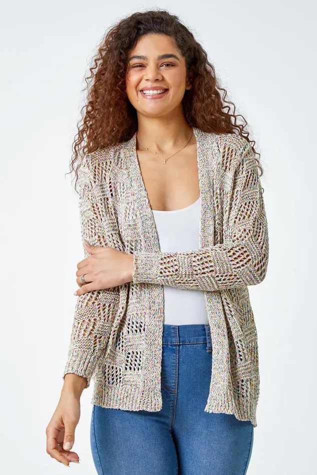 Multi Tape Knit Cotton Blend Cardigan Women Roman Jackets