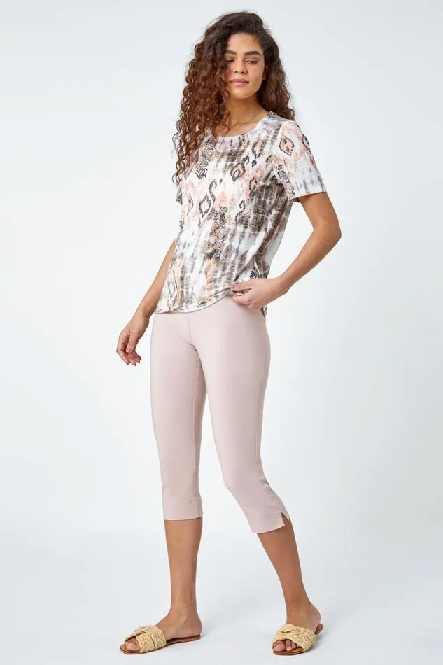 Natural Burnout Aztec Print Diamante Top Women Roman Tops