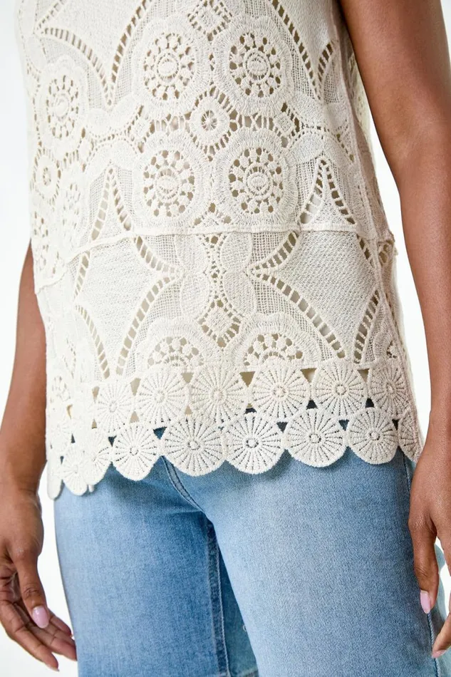 Natural Cotton Crochet Knit Vest Top Women Roman Tops