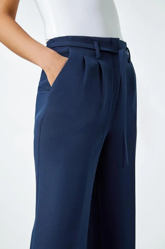 Navy Crepe Stretch Straight Leg Trousers Women Roman Occasionwear