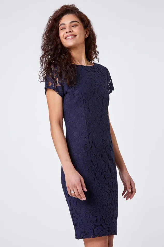 Navy Lace Fitted Dress Women Roman Dresses
